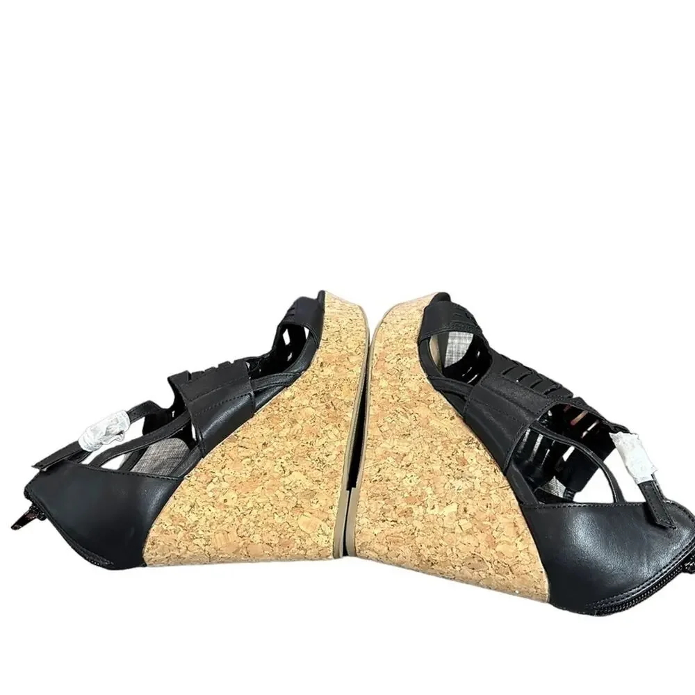REPORT cinnamon platform cork wedges black strapped open new‎ no tags size 8